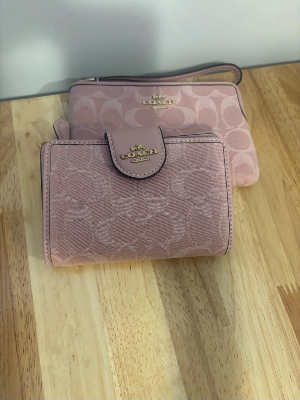 Coach Pink Signature Wallet and Wristlet Duo